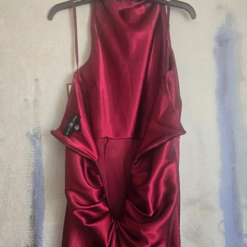 Cowl Halter Neck Charmeuse Long Betsy-Adam Women's Burgundy and Red Dress - Picture 4 of 8